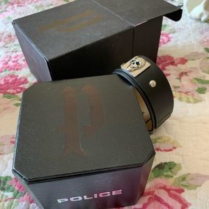POLICE genuine leather skull stainless steel black